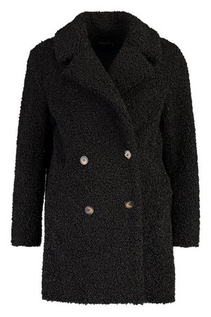 Double Breasted Bonded Faux Fur Teddy Coat | Boohoo black