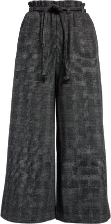 Glen Plaid Knit Crop Wide Leg Pants