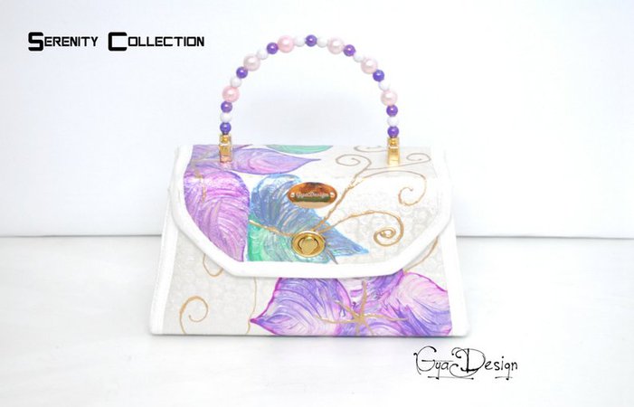 Purple painted purse handbag Turquoise handbag statement | Etsy