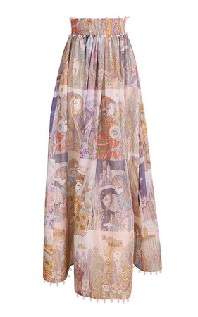 Kaleidoscope Zodiac Silk-Linen Midi Skirt By Zimmermann | Moda Operandi