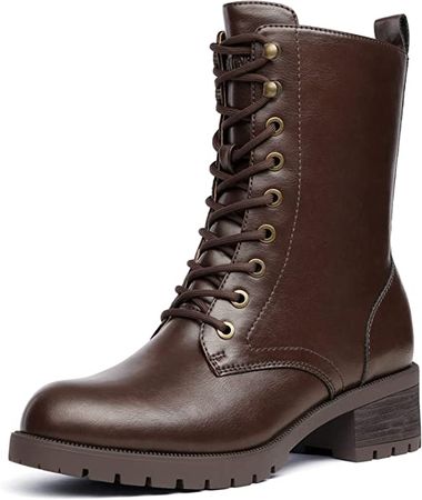 Amazon.com | DREAM PAIRS Black Lace-up Combat Boots Mid-calf Military Winter Boot for Women | Mid-Calf