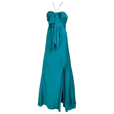 John Galliano Vintage Teal Blue Silk Halter Gown