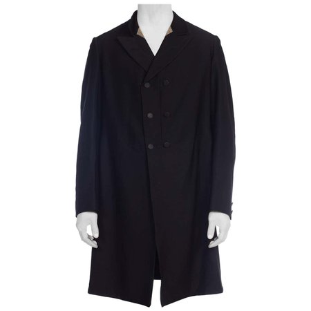 Victorian Black Wool Men's 1890s Double Breasted Frock Coat Large For Sale at 1stDibs