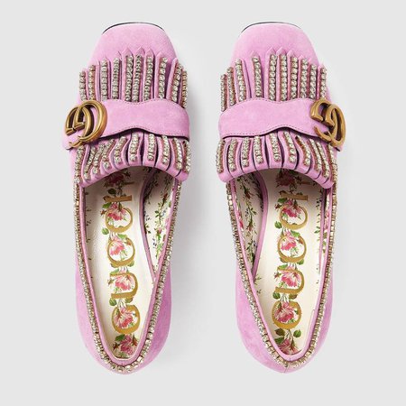 Suede mid-heel pump with crystals - Gucci Women's Pumps 501002DE8G05860