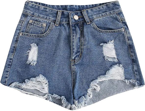 Women's Summer Denim Shorts Frayed Raw Hem Jeans Shorts Blue Ripped XS at Amazon Women’s Clothing store