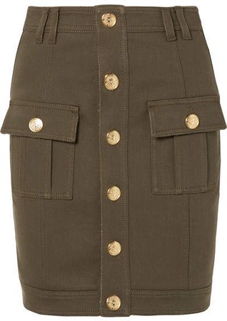 Button-embellished Denim Mini Skirt - Army green
