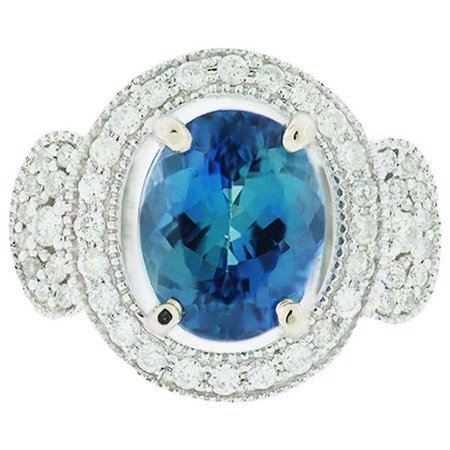 GIA Blue Tanzanite and Diamond Halo Ring 2.87 Carat For Sale at 1stDibs