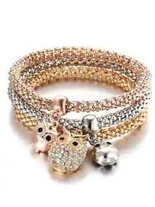 Multicolor Owl Charm Bracelet 3Pcs