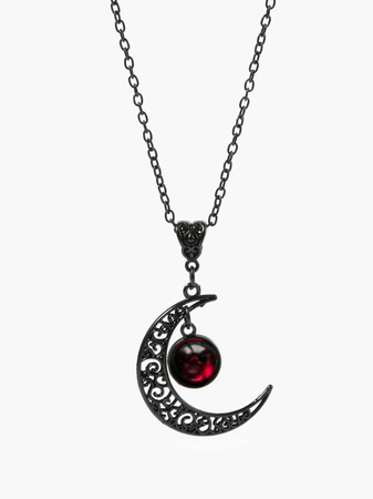 black moon and red pendant necklace
