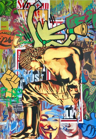 Khaya Witbooi - Podium - Colorful, Edgy Pop Art Meets Street Art Original Painting with Graffiti For Sale at 1stDibs