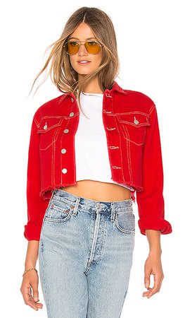 by the way. Ronnie Contrast Stitching Denim Jacket in Red | REVOLVE