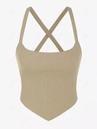 Women's Sexy Ribbed Criss Cross Lace Up Tied Open Back Tank Top In LIGHT COFFEE | ZAFUL 2024