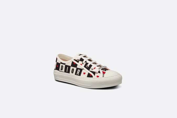 Walk'n'Dior Dioramour Sneaker White, Black and Red D-Chess Heart Embroidered Cotton - Shoes - Woman | DIOR
