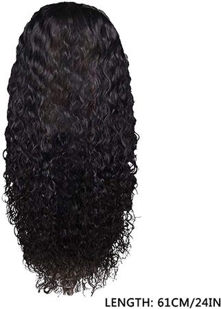 CZYCO 24" Peruvian Curly Human Hair Wig, Adjustable Glueless None Lace Front Wig Brazilian African Wavelet Hair Peruvian Synthetic Wig (Black) at Amazon Women’s Clothing store