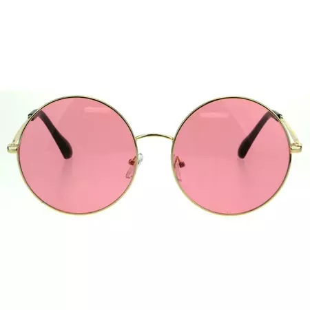 Round Circle Lens Hippie Groovy Metal Rim Retro Sunglasses Gold Pink - Walmart.com