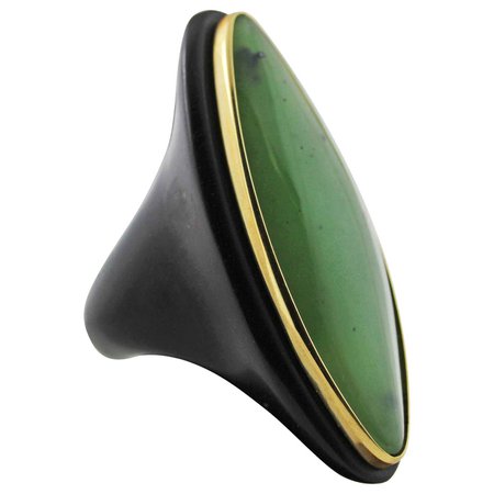 AVGVSTA Marquise Jade Gold and Black Wood Ring