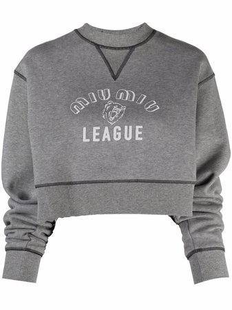 Miu Miu League logo-print cropped sweatshirt - FARFETCH