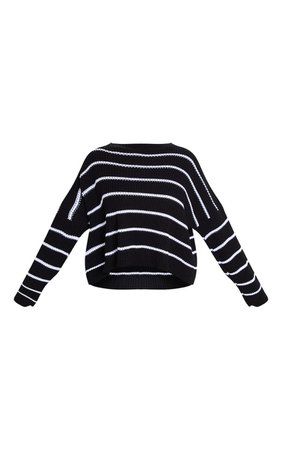 Black Narrow Stripe Knitted Jumper | Knitwear | PrettyLittleThing USA