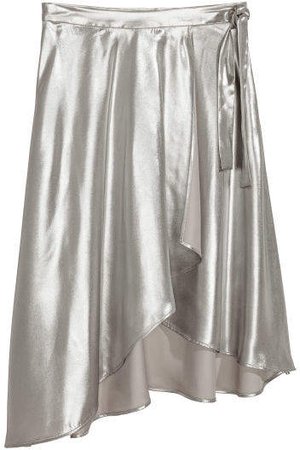 Shimmering Metallic Wrap Skirt - Silver