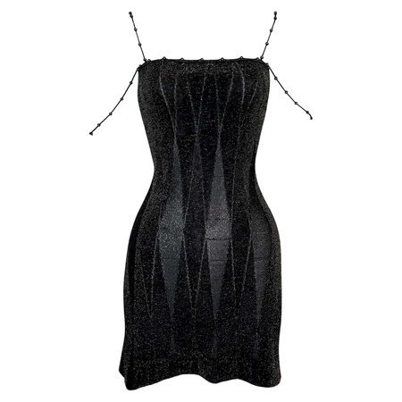 S/S 1998 Christian Dior John Galliano Sheer Black and Gold Beaded Mini Dress For Sale at 1stDibs