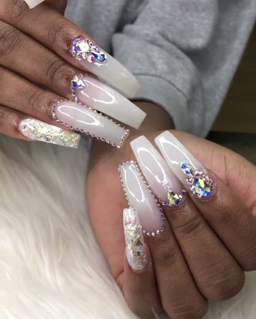 long acrylic nails with diamonds - Google Search