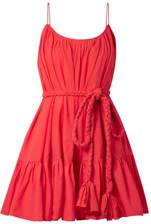 Rhode Resort - Nala Belted Pleated Cotton Midi Dress - Red