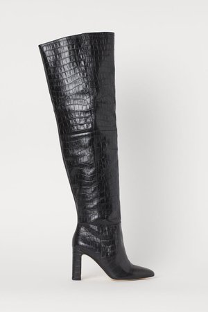 Leather Thigh-high Boots - Black - Ladies | H&M CA