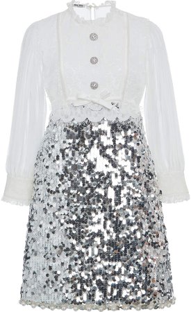 Lace-Embellished Sequin Mini Dress