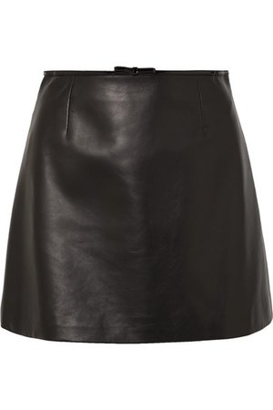 Miu Miu | Bow-embellished leather mini skirt | NET-A-PORTER.COM