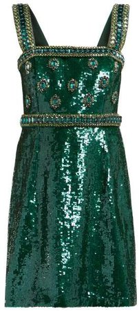 Sequinned And Crystal Embellished Mini Dress - Womens - Green