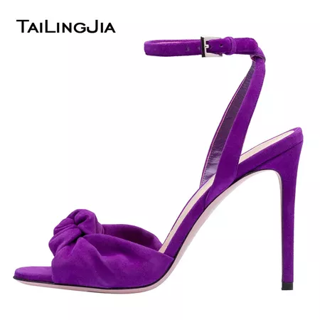 Faux Suede Red Knotted Sandals Women Purple High Heel Sandal With Knot Black Heeled Party Dress Heels Ladies Summer Shoes 2022 - Women's Sandals - AliExpress