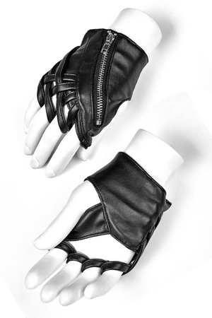 Scarab Black Faux Leather Gothic Gloves by Punk Rave