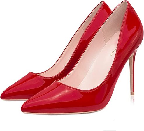 Amazon.com | GENSHUO High Heel, 10cm/3.94 Inch Stiletto High Heel Shoes for Women Pointed Toe Party Evening Dress Pumps Prom Red 11 | Pumps