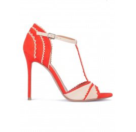 High heel sandals in orange suede - online shoe store Pura Lopez . PURA LOPEZ