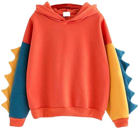 Women Casual Loose Color Block Long Sleeve Dinosaur Hoodies Pullover Tops Hooded Sweatshirt Orange at Amazon Women’s Clothing store