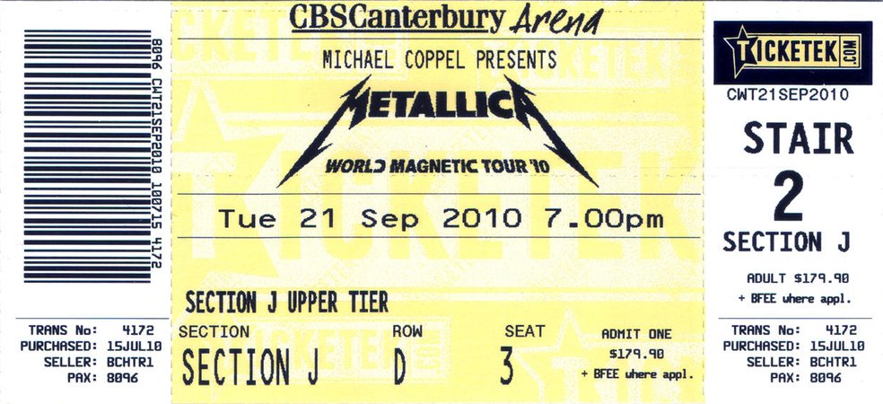 Metallica Ticket