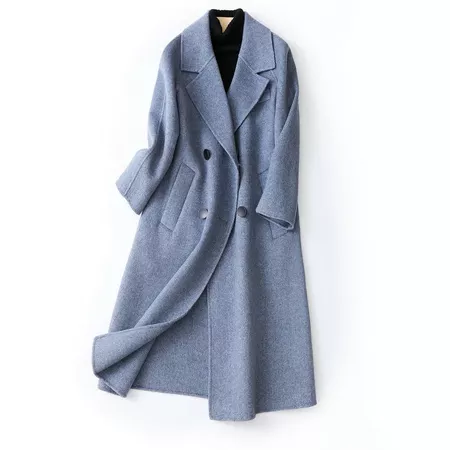 2020 Double Breasted Wool Coat Women Blue Long Female Jacket Elegant Spring Autumn Coats and Jackets Women Abrigo Mujer 8016|Wool & Blends| - AliExpress