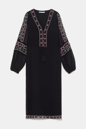 SWISS DOT DRESS WITH EMBROIDERY - View all-DRESSES-WOMAN | ZARA United States black