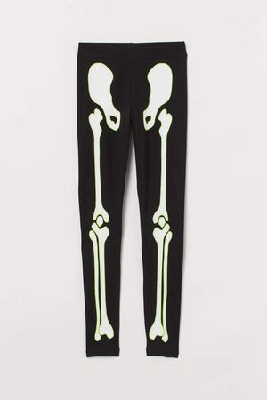 Leggings with Printed Design - Black