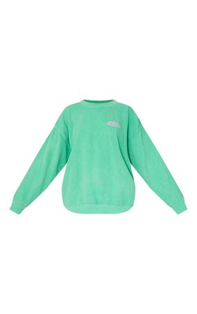 Bright Green Aries Season Washed Sweatshirt | PrettyLittleThing USA