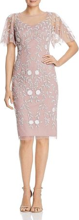 Amazon.com: Adrianna Papell Women's Floral Beaded Dress with Sheer Flutter Sleeves : Clothing, Shoes & Jewelry