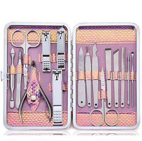 Amazon.com : Keiby Citom Manicure Pedicure Set Nail Clipper Grooming Kit Professional Stainless Steel Scissors 16 In 1 With Travel Leather Case (Pink) : Beauty