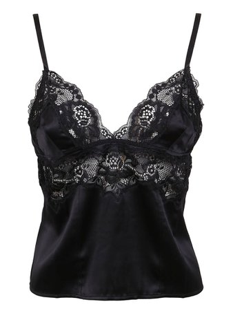 *clipped by @luci-her* Black Lace Satin Camisole Tank