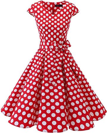 Amazon.com: 50s Dress for Women, 1950s Dresses for Women, 50s Style Dresses for Women, Audrey Hepburn Dress, Vintage Dresses for Women Red White Dot M : Clothing, Shoes & Jewelry