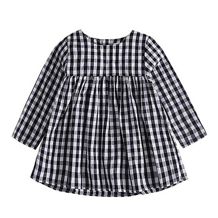 Amazon.com: BOBORA Little Kids Baby Girls Long Sleeve Dress White and Black Plaid Tunic Dress: Clothing