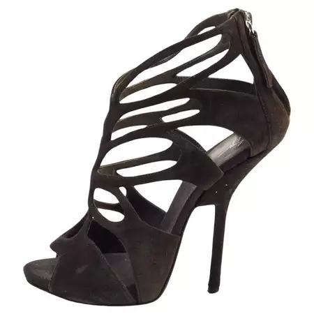Giuseppe Zanotti Black Suede Cut Out Ankle Strap Sandals Size 37 For Sale at 1stDibs