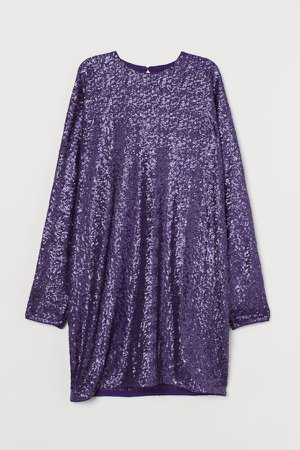 Long-sleeved Sequined Dress - Purple