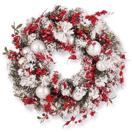 National Tree Co. 24in Ornaments And Flocked Evergreen Indoor/Outdoor Christmas Wreath