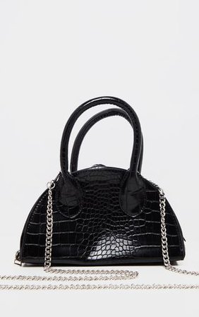 Black Croc Half Circle Mini Grab Bag | PrettyLittleThing
