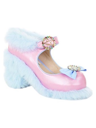 Pink and blue fluffy shoes